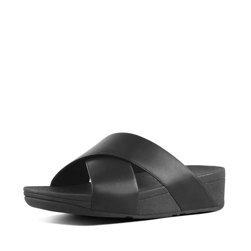 FitFlop Lulu Leather Cross Slide Sandals - Black