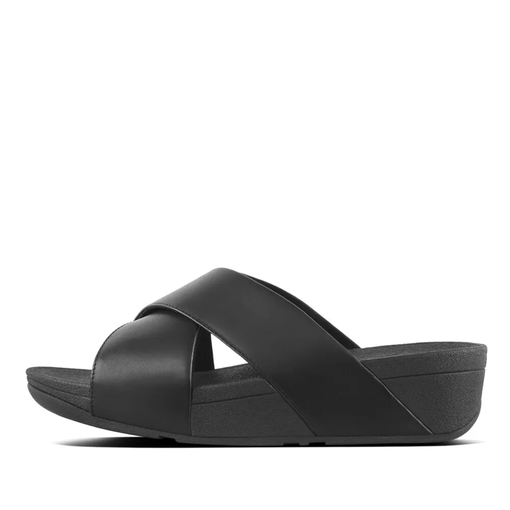 FitFlop Lulu Leather Cross Slide Sandals - Black