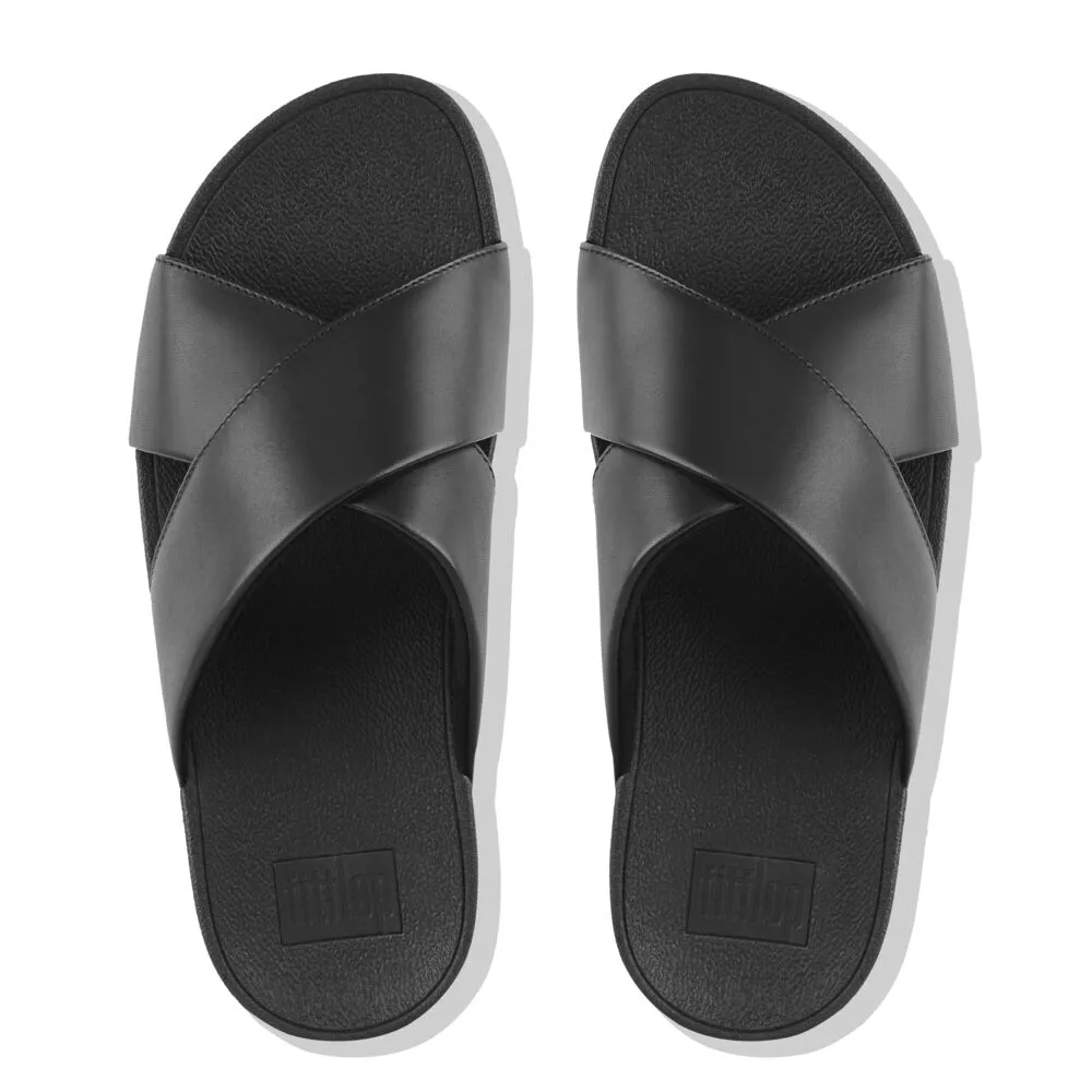 FitFlop Lulu Leather Cross Slide Sandals - Black