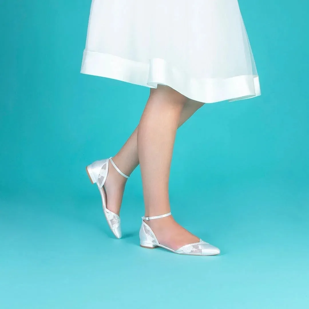 Flat Bridal Shoes, Ivory Satin and Lace, By Perfect Bridal, Penny
