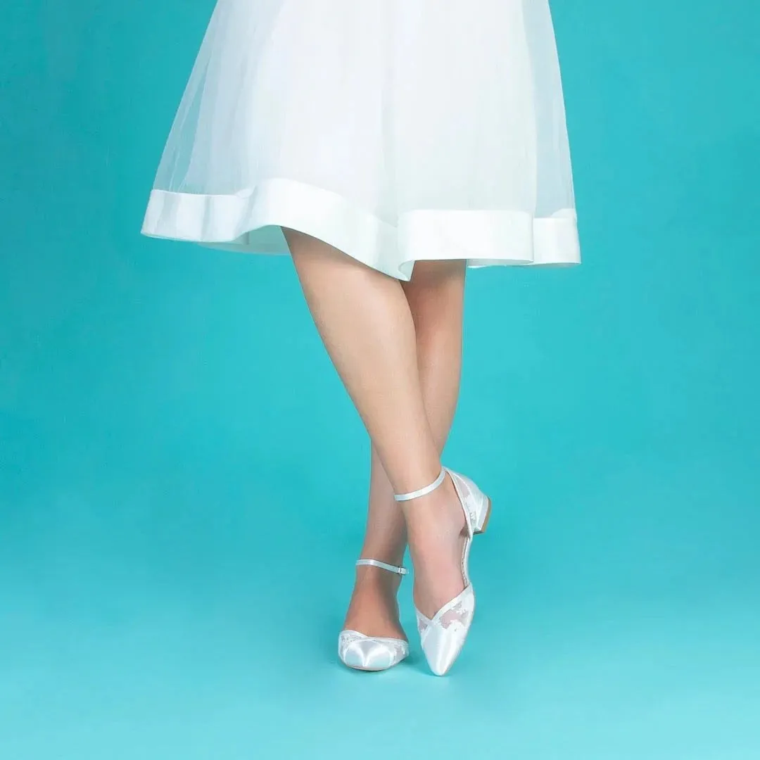 Flat Bridal Shoes, Ivory Satin and Lace, By Perfect Bridal, Penny