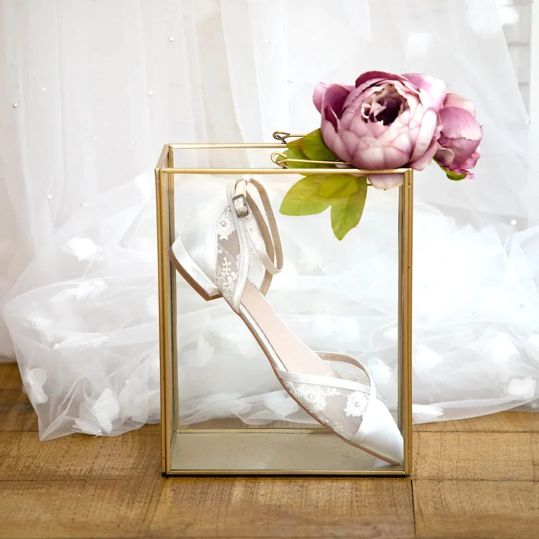 Flat Bridal Shoes, Ivory Satin and Lace, By Perfect Bridal, Penny